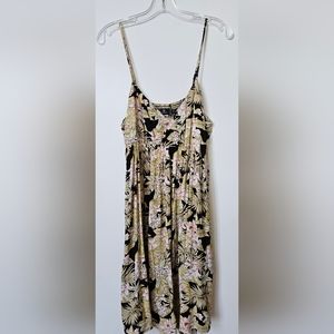 Volcom Black Floral Mini Dress with Pink and Beige Leaves